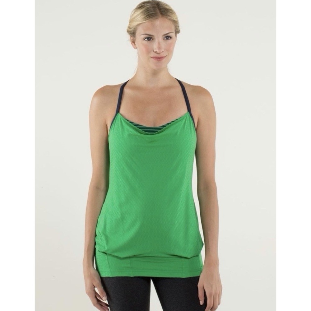 LULULEMON CYB Racerback Tank Top in Hyper Stripe Green Bean/Inkwell - Size 6